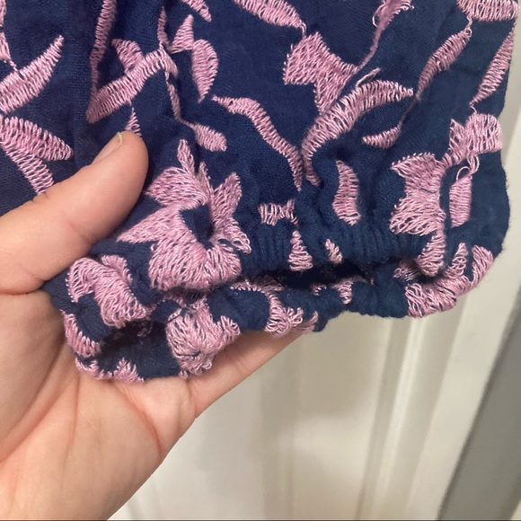 Free People Embroidered Crop Blouse Blue and Pink - Picture 8 of 8